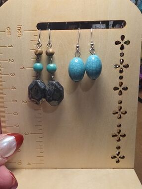 Turquoise Oval Bead Drop Earrings - Women's Blue Beaded Jewelry